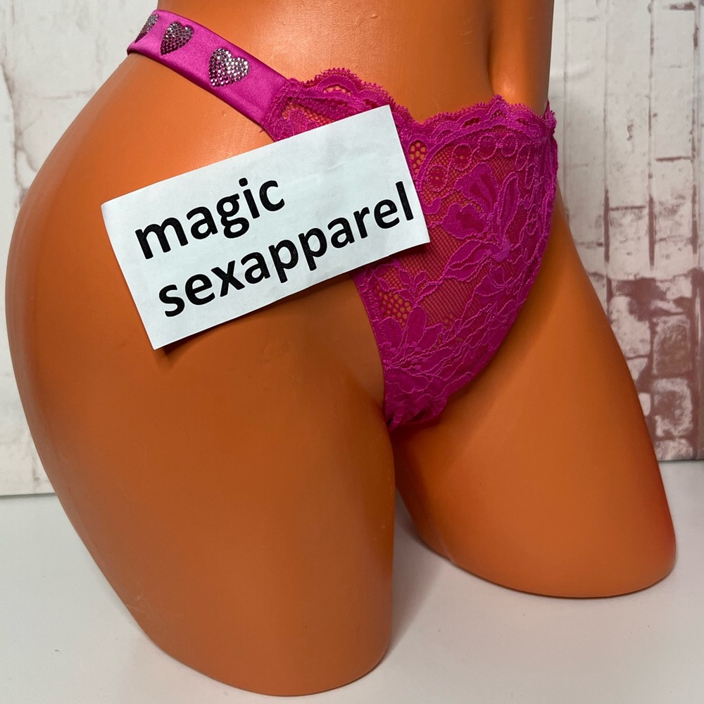 VS S L XL SHINE STRAP HEARTS BOMBSHELL BRAZILIAN SMOOTH PANTY RHINESTONES LACE